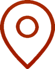 Red location pin icon with a circle in the center on a white background.