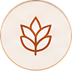 Icon of a stylized brown leaf with three sections inside a light circular background.