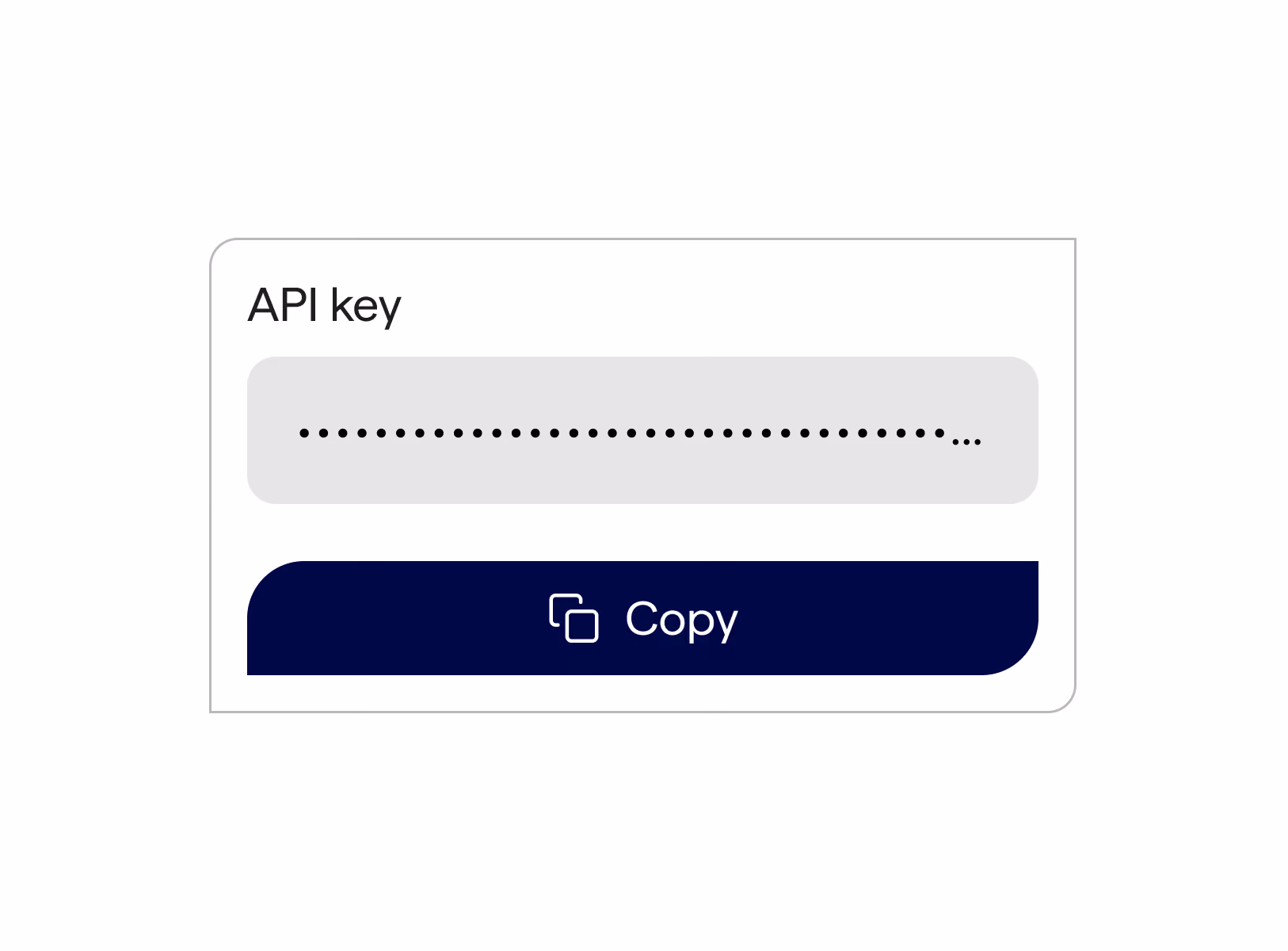 API key input field with the key hidden and a blue button labeled Copy below it.