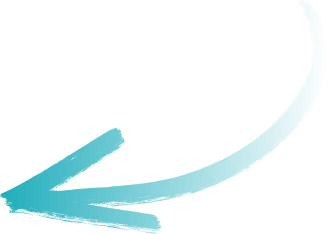 Curved teal arrow pointing left and slightly downward on a transparent background.
