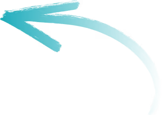 Curved teal arrow pointing left with a scribbled style on a transparent background.