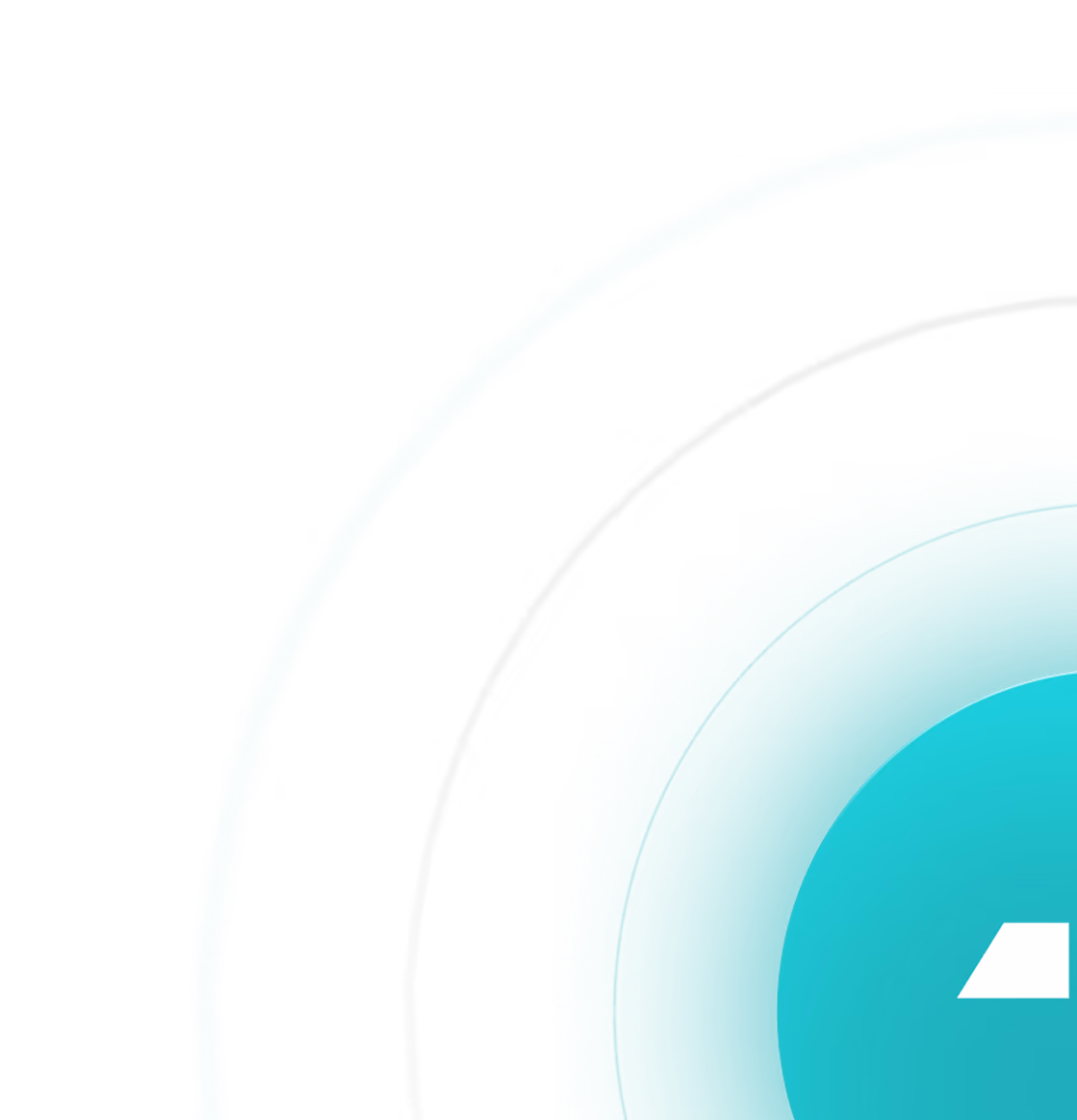 Abstract graphic of concentric teal circles with a partial white geometric shape inside the innermost circle.