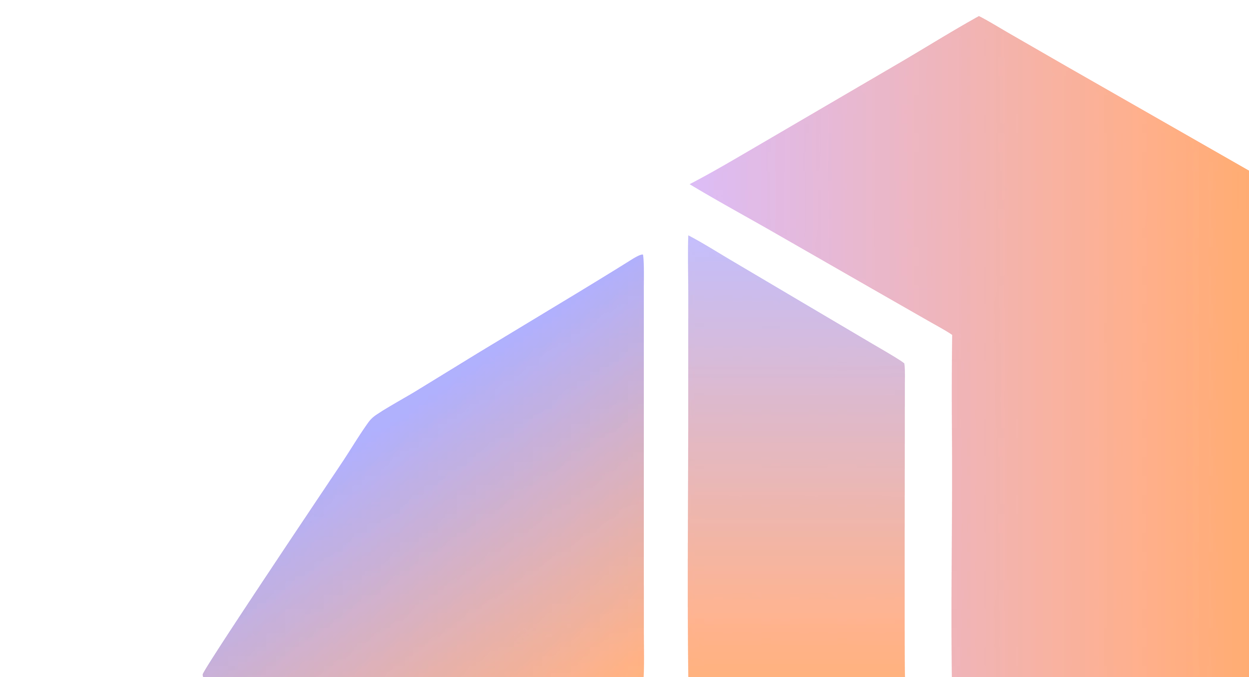 Abstract geometric shape with gradient colors transitioning from blue to pink to orange.