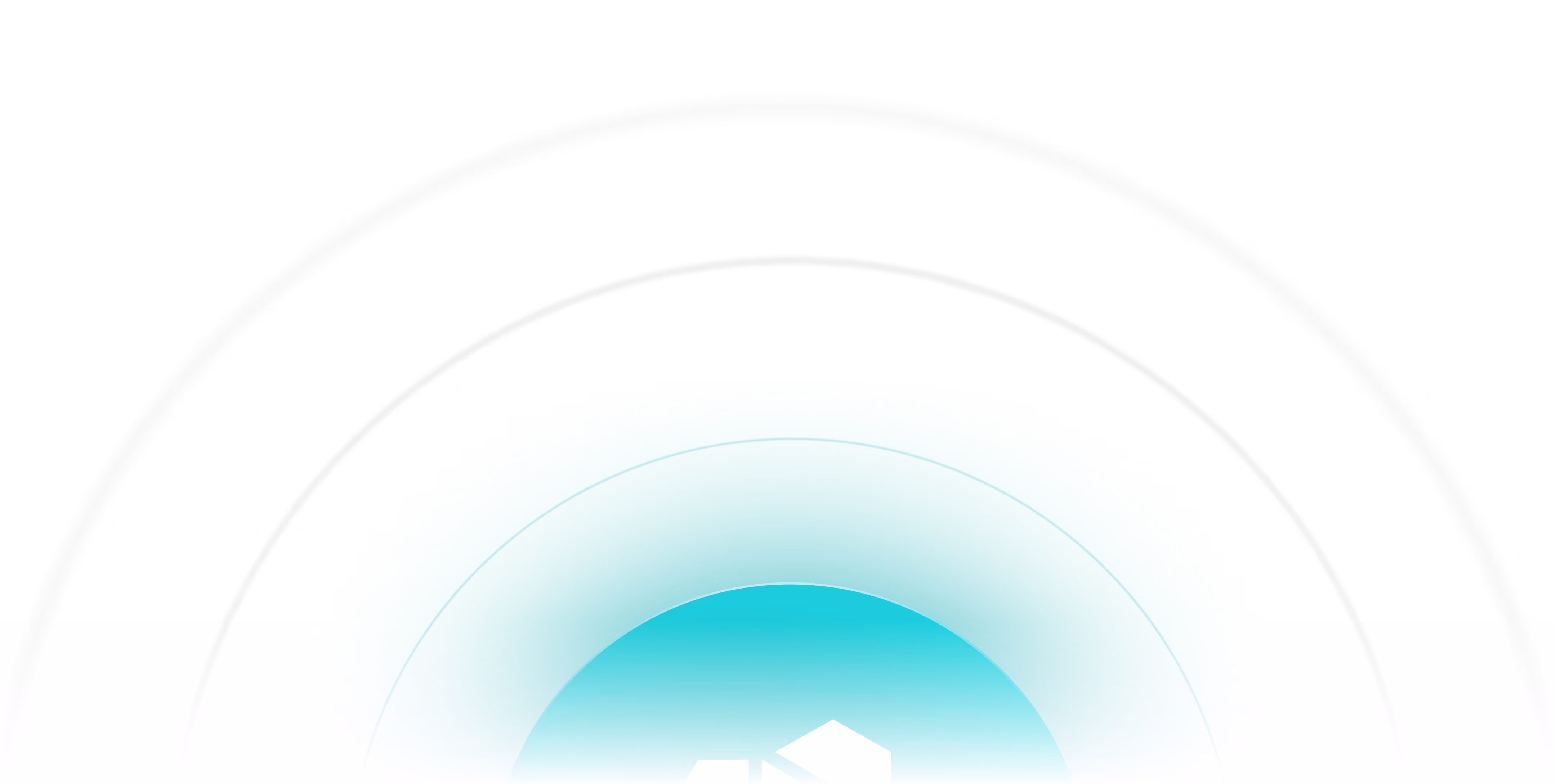 Two dark rings above a glowing teal arc on a black background.