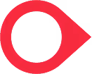Red abstract droplet shape with a hollow center on a white background.