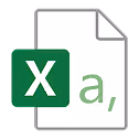 Icon of a white sheet with a folded corner and a green Excel logo containing a letter and comma.