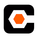 Icon of a white hexagonal wrench with an orange hexagon in its center on a black background.