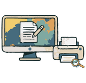 Computer monitor and connection cables icon