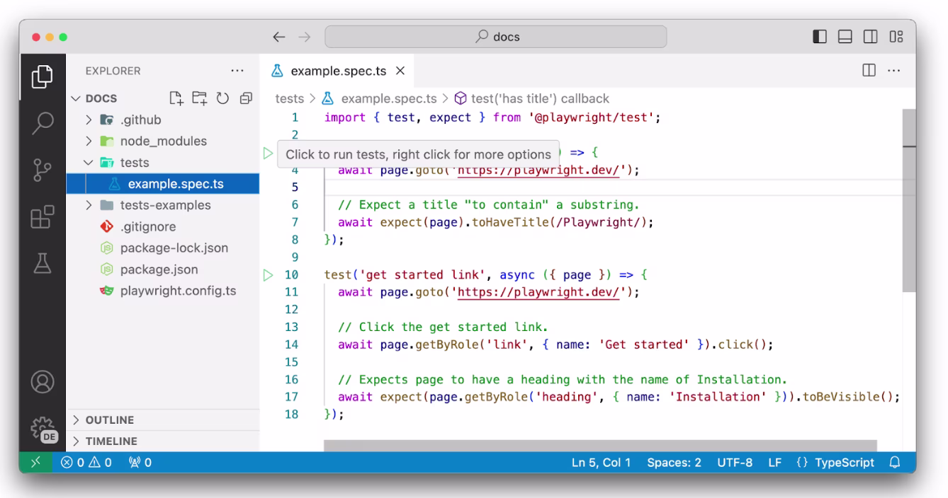 Playwright VScode