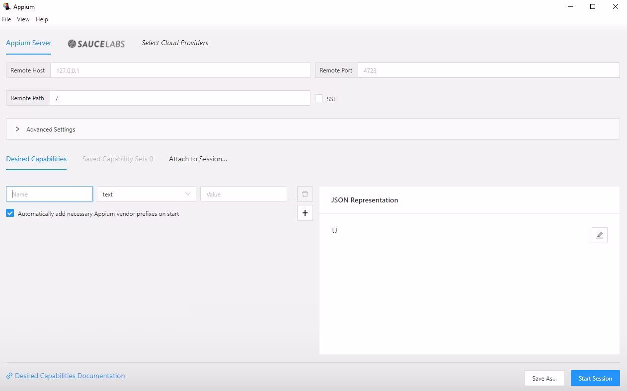 Appium Inspector interface