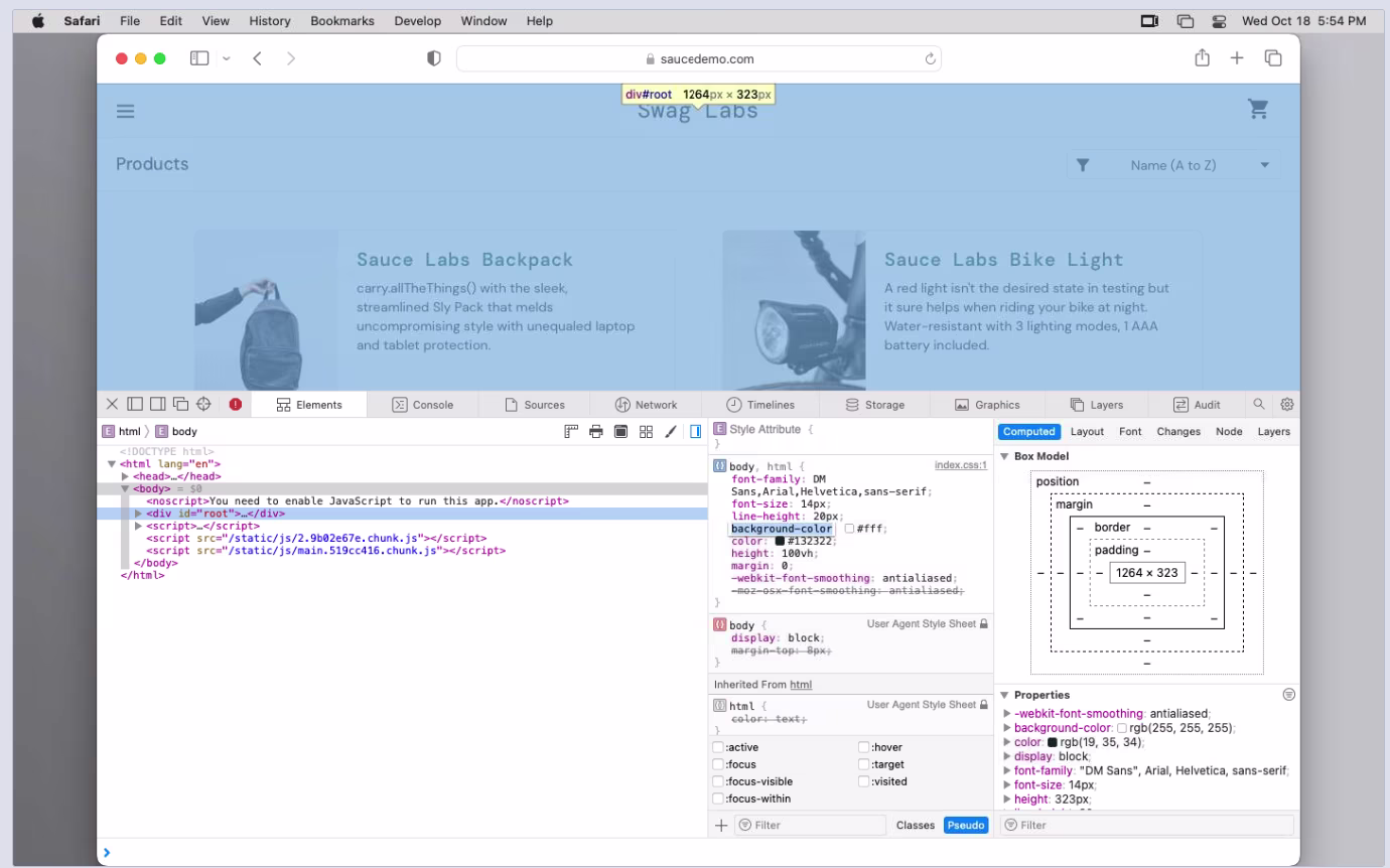 Mac Web Inspector DOM tree