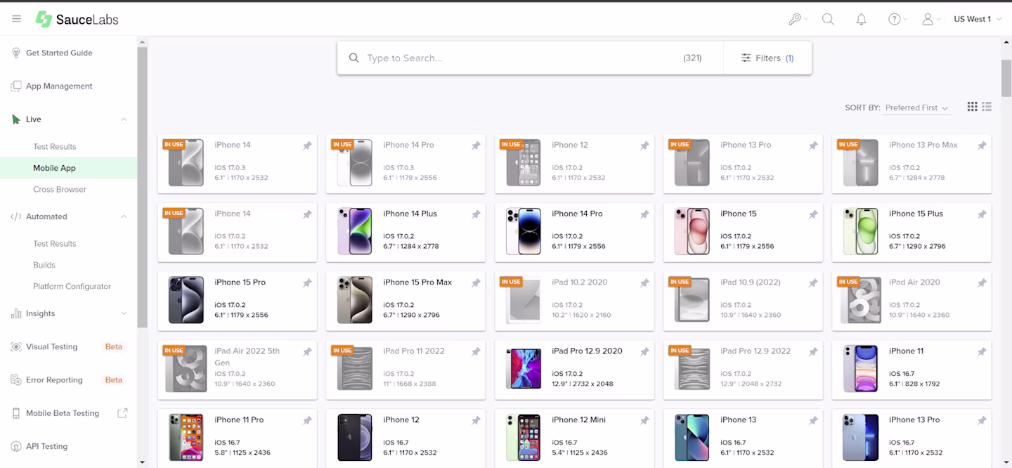 Selecting Mobile Devices on Sauce Labs
