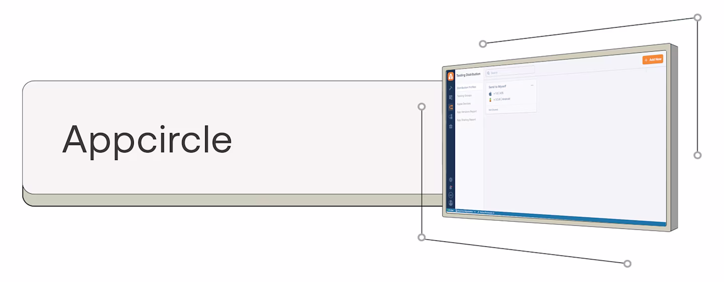 Appcircle software interface showing testing distribution dashboard with user profile options and navigation menu.