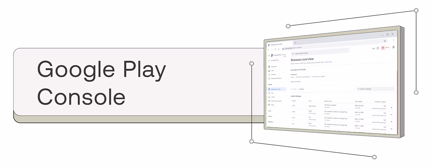 Google Play Console interface showing the Releases overview page with app version tracking and publication status information.
