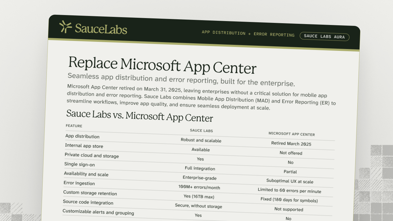 Sauce Labs Mobile App Distribution and  Error Reporting vs. Microsoft App Center