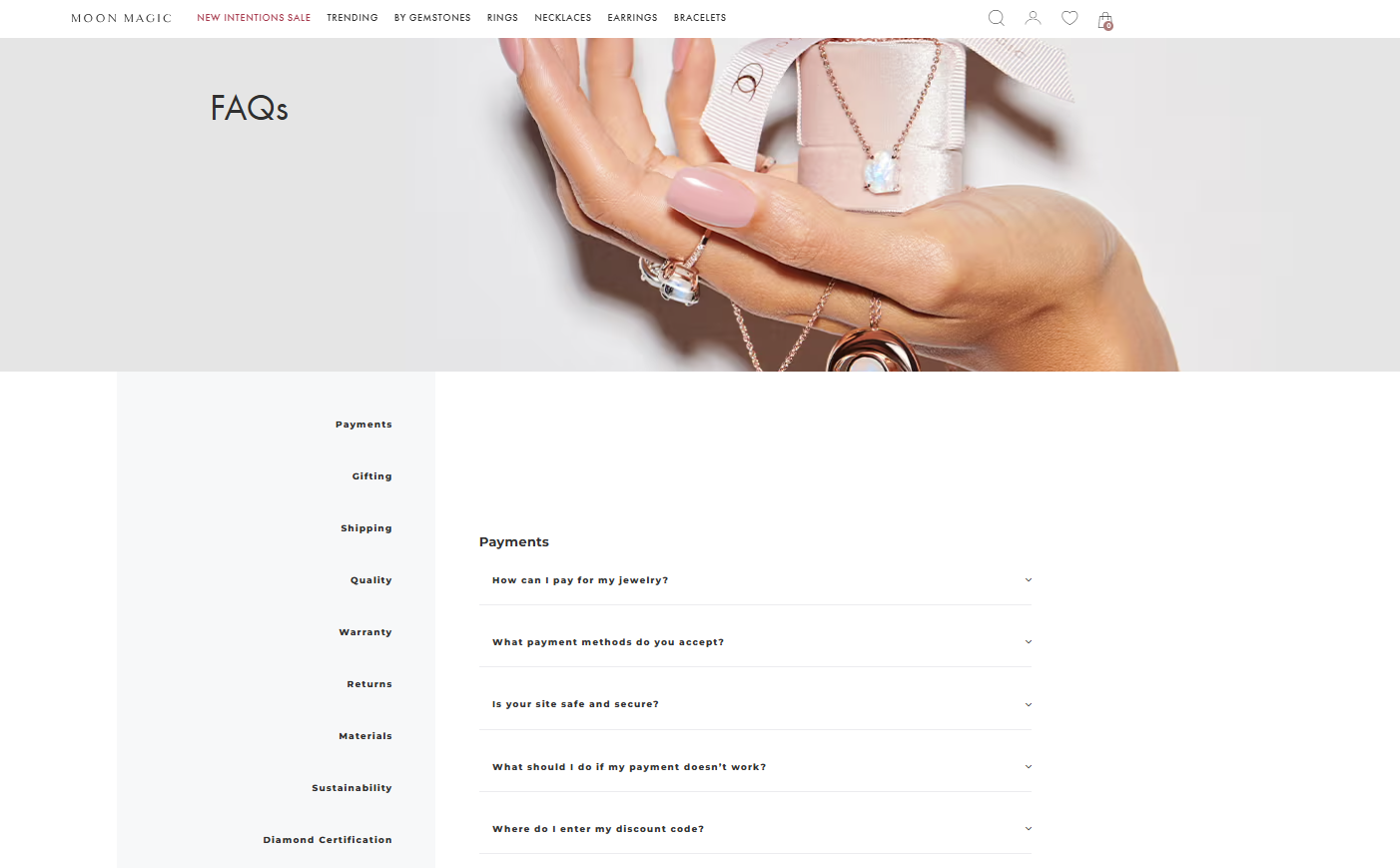Example shipping FAQ page