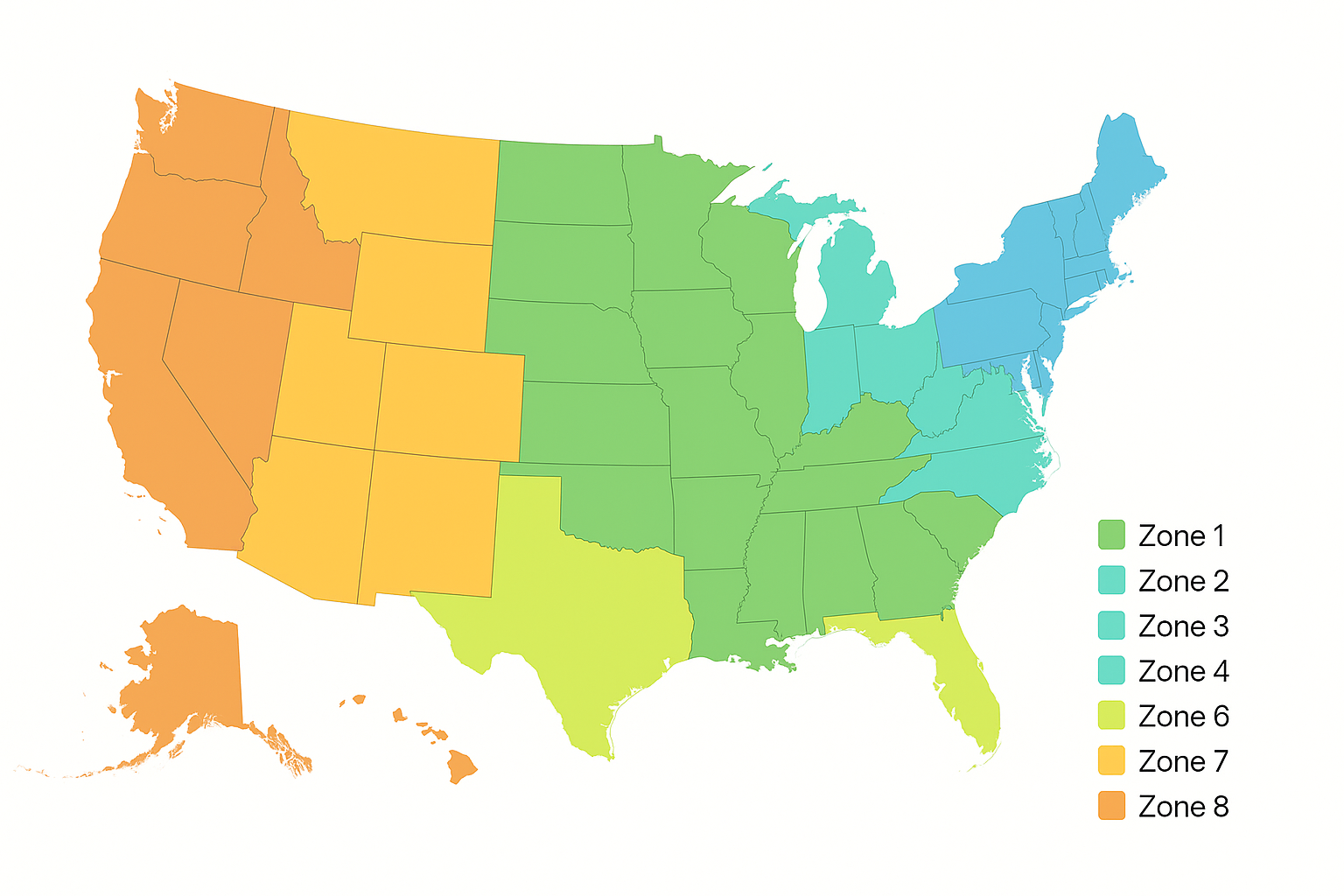 USPS shipping zones in the US
