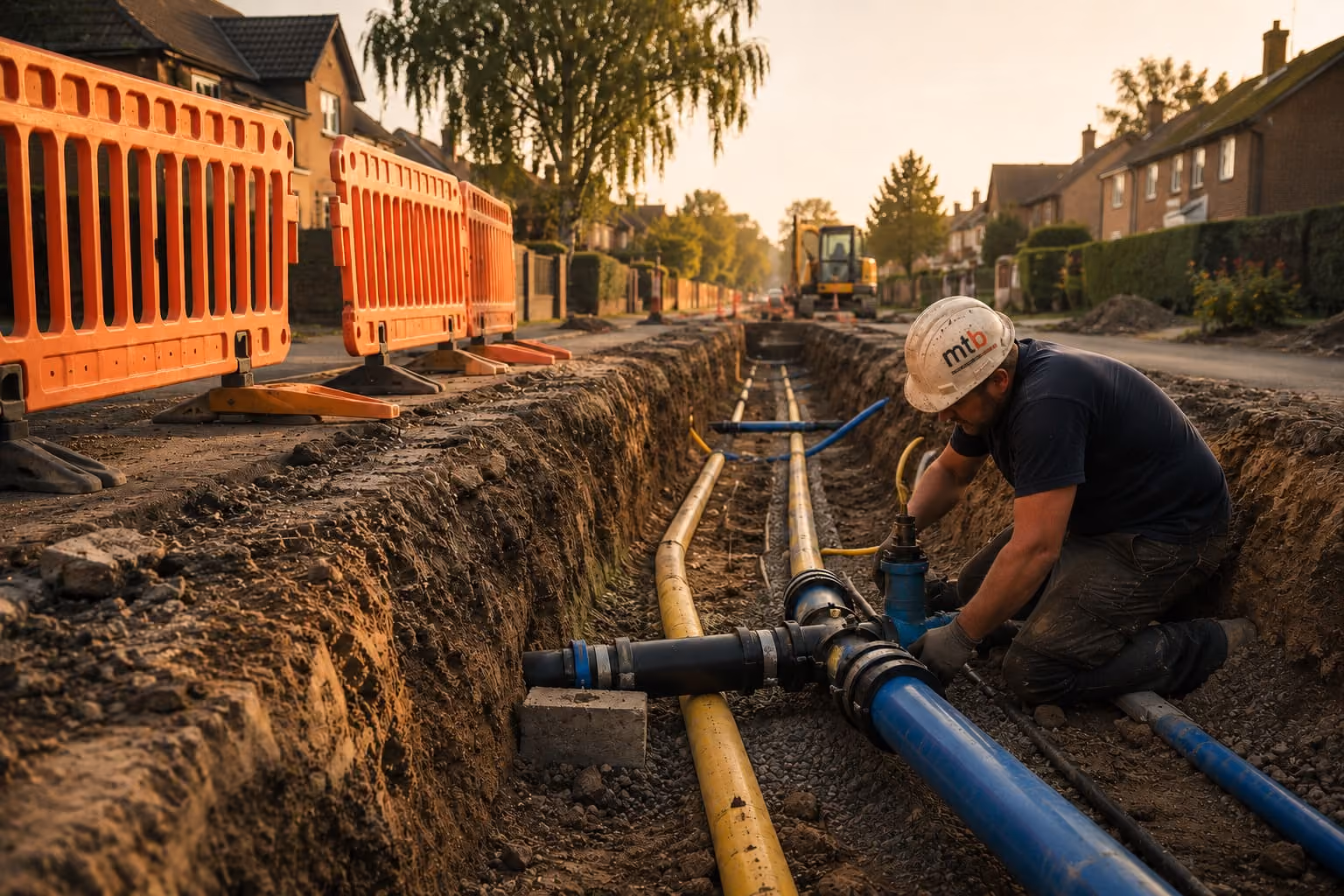 Verlegung von Gas- und Wasserleitungen im Graben