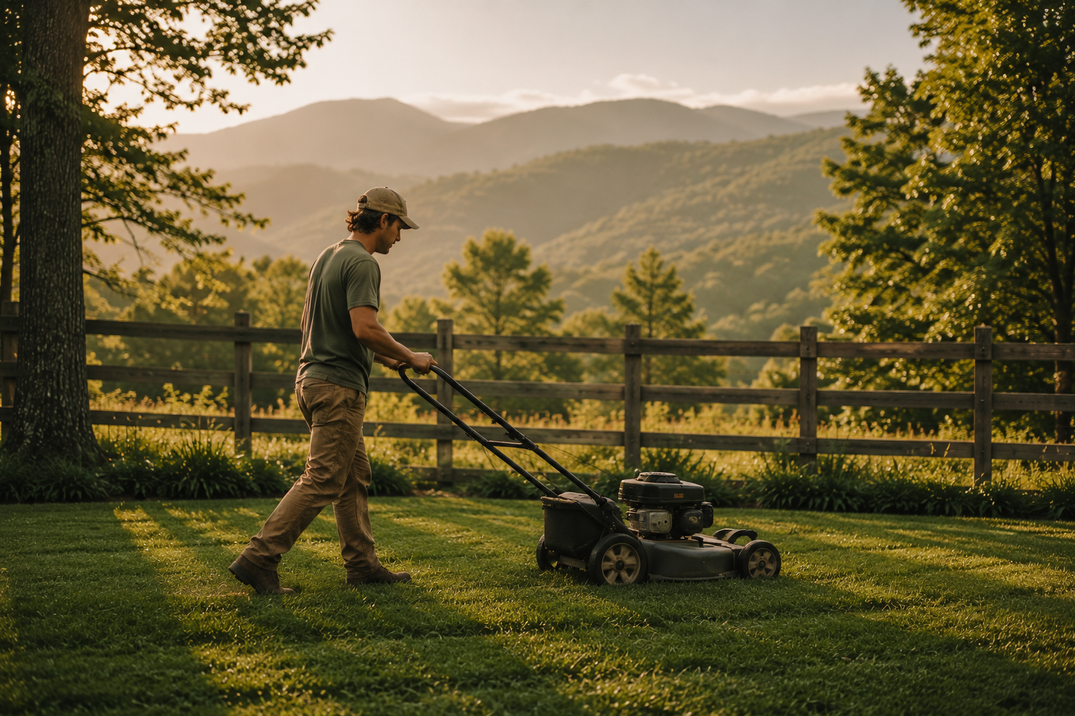 Lawn being mowed with clean stripes in a Greenville, SC yard