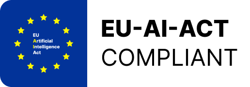 EU Künstliche Intelligenz-Gesetz konform Abzeichen mit Sternen auf blauem Hintergrund