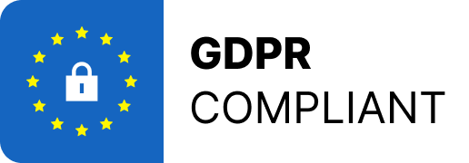 EU flag circle of stars with a padlock icon and text GDPR Compliant on white background