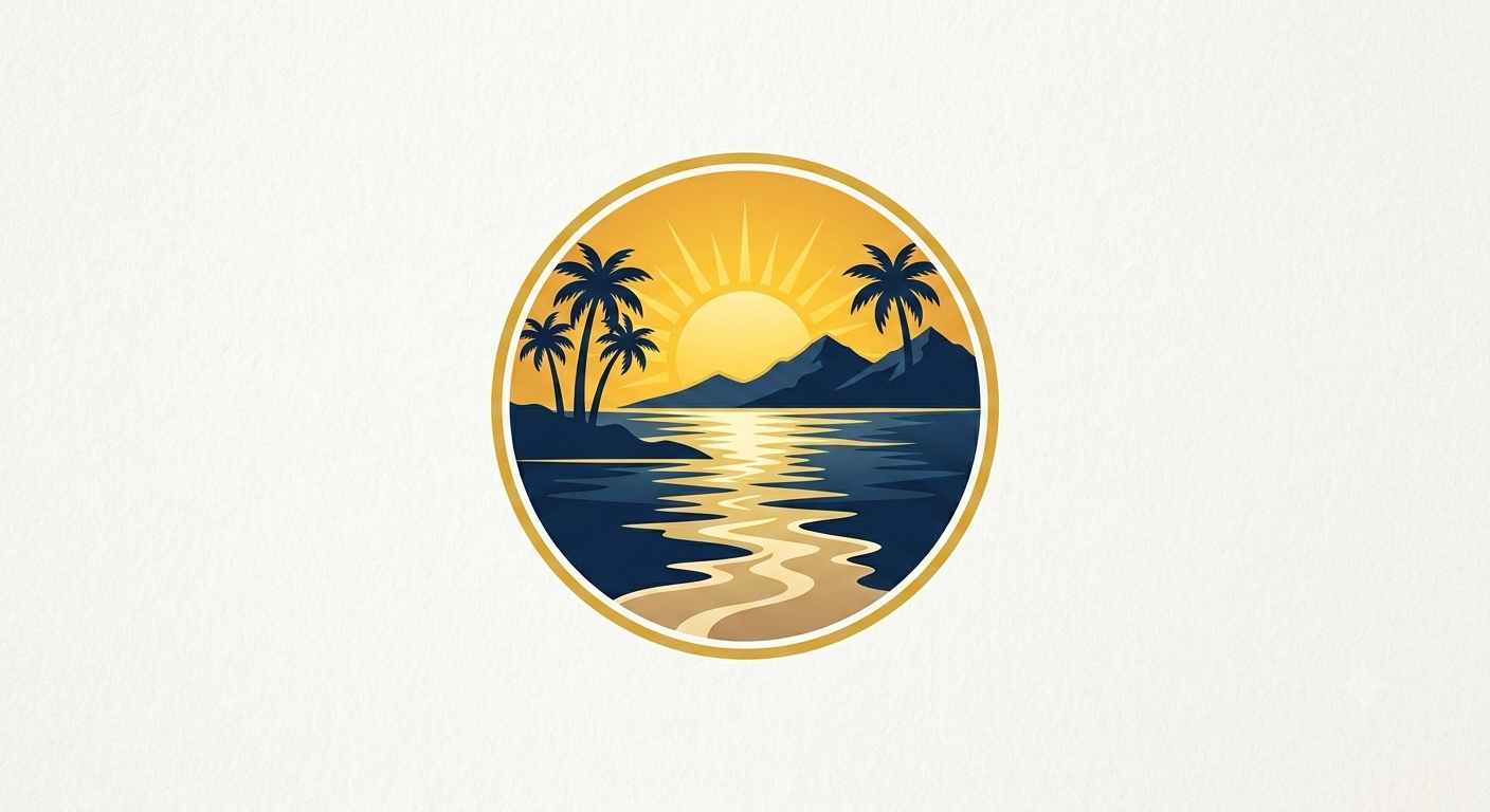 Gold ornamental emblem with symmetrical swirling patterns on a light background.