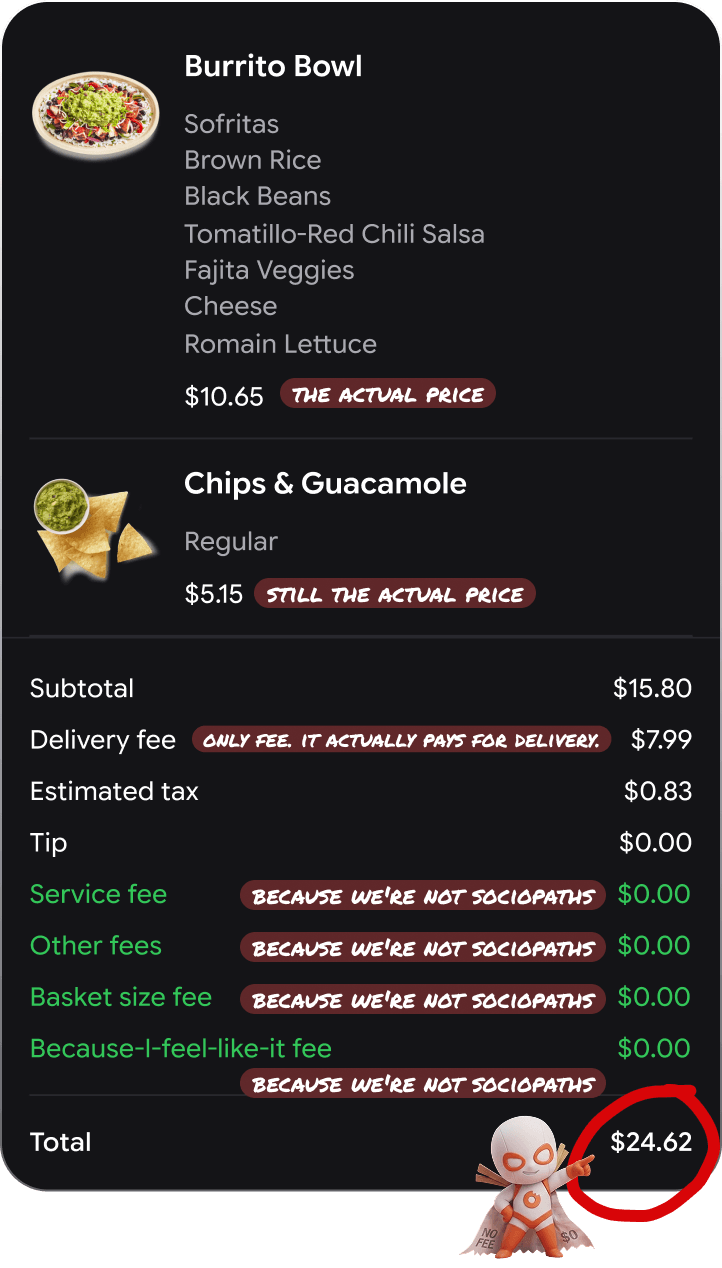 nomnomnom receipt with honest transparent pricing