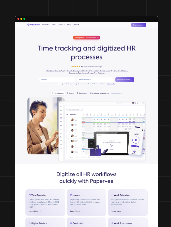 Papervee product website homepage designed by Pixel Solutions