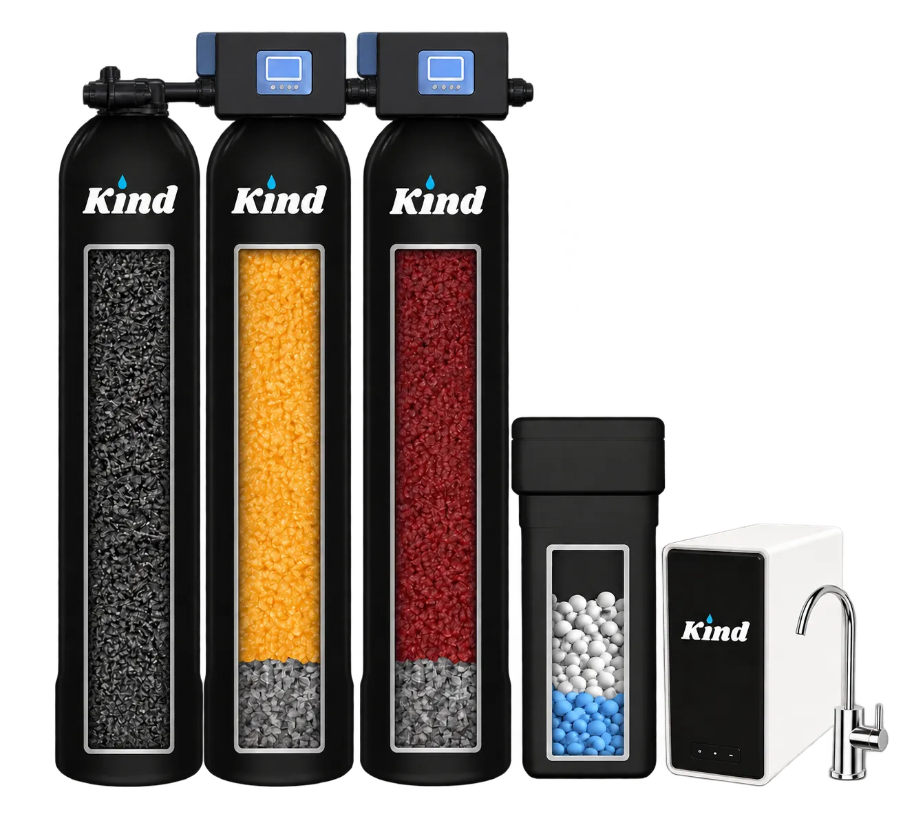 Kind Water Co three-tank treatment bundle with brine tank, reverse osmosis and faucet