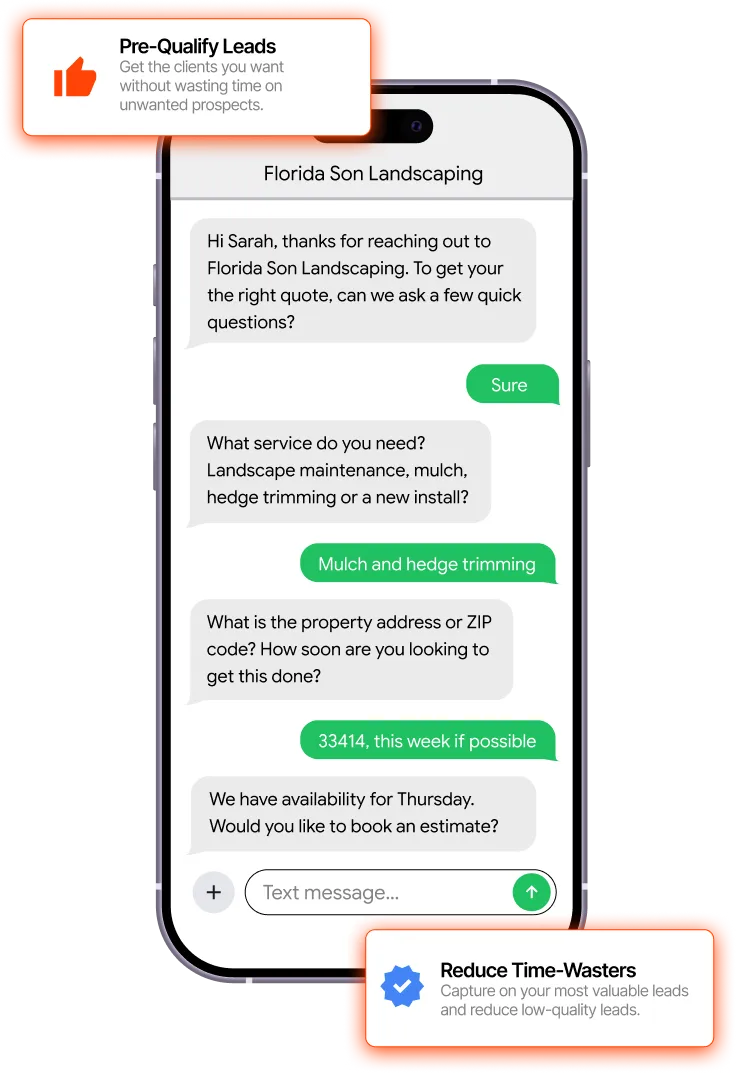Text conversation qualifying a new lead