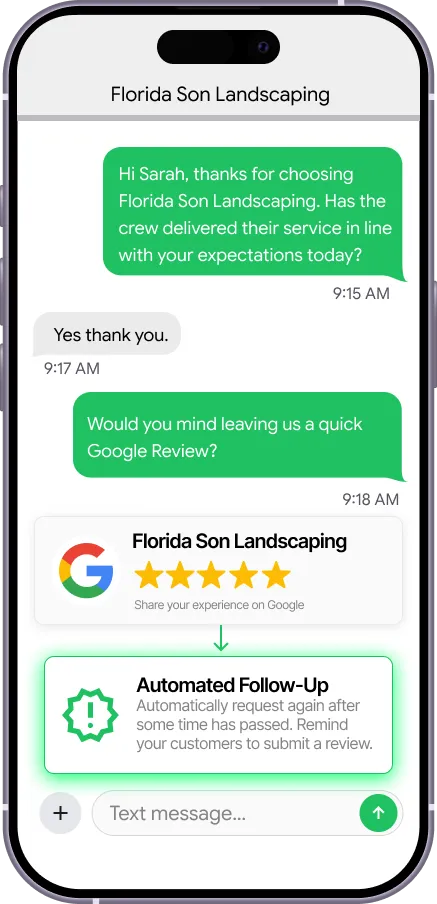 Automated Google review request text conversation