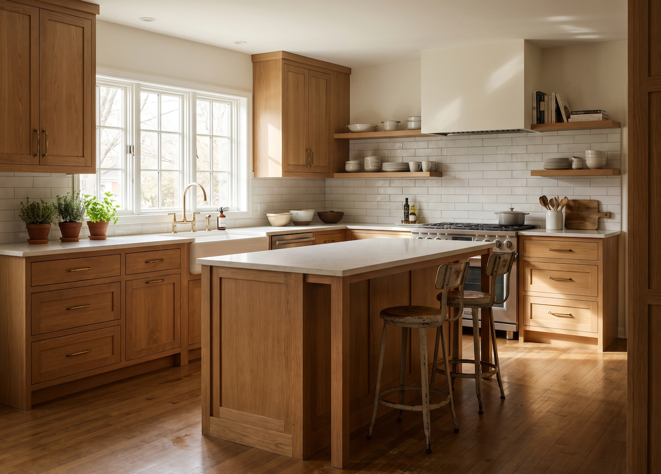 A warm wood-toned kitchen with custom cabinetry
