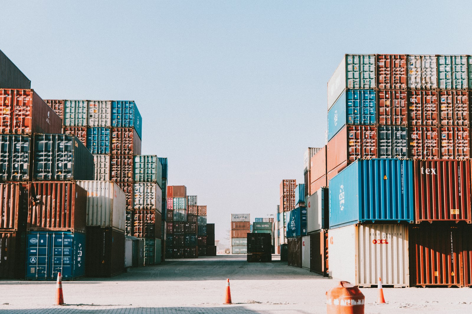 Stacked shipping containers at a cargo terminal