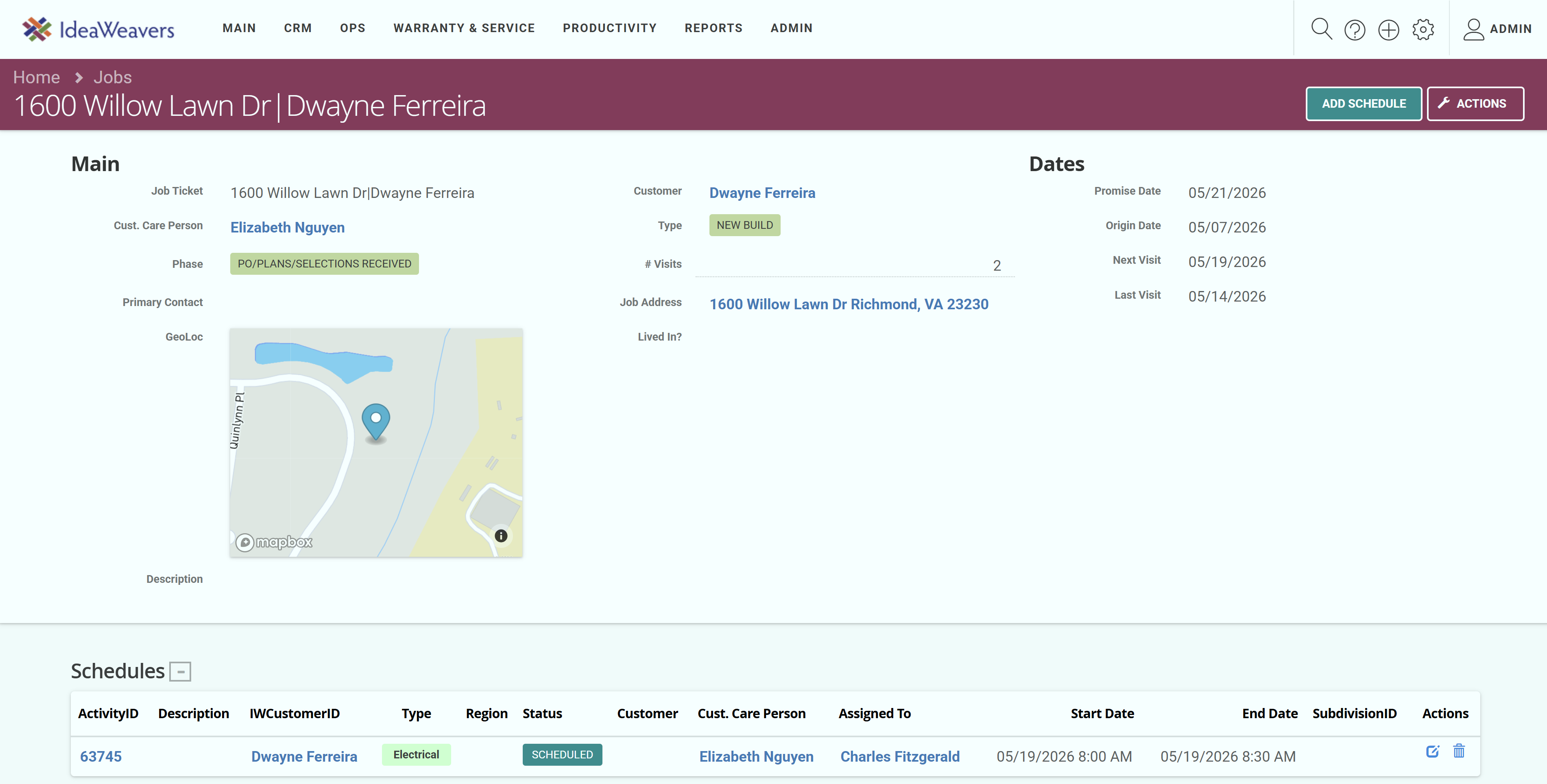 CommonThread Job Detail Screen - CommonThread field service software
