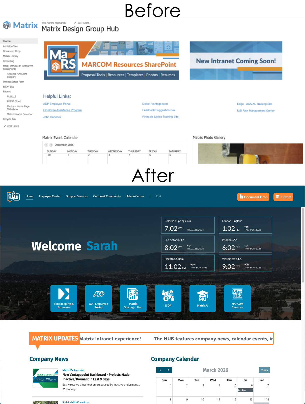 A company was using a folder structure on an old SharePoint infrastructure to provide company wide documents for multiple departments. As part of the MARCOM team, I developed a new web-based experience that utilized the SharePoint infrastructure but included custom SPFx webparts and embedded Power App solutions. The project also included branding and internal communication and promotional design.