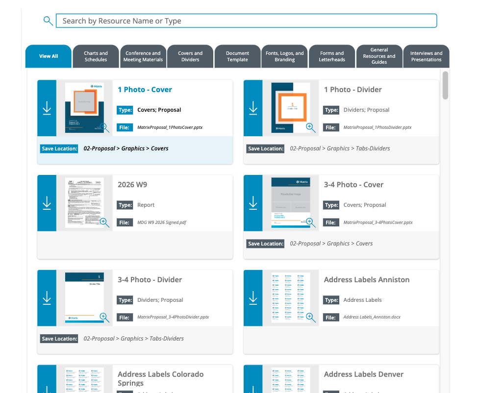 MaRS, the MARCOM Resource System, is a centralized proposal resource hub designed to make approved brand materials easier to find, use, and maintain across the organization.