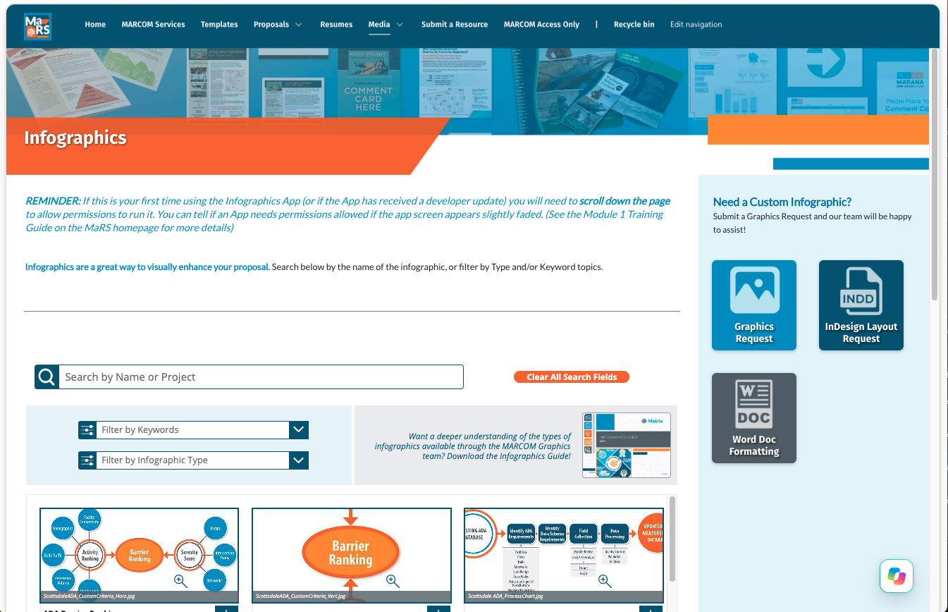 MaRS, the MARCOM Resource System, is a centralized proposal resource hub designed to make approved brand materials easier to find, use, and maintain across the organization.