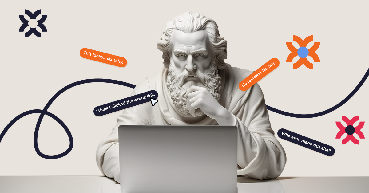 A statue thinking while looking at a laptop, a metaphor for how conversion issues take time to figure out.