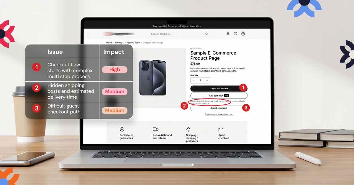 Example UX audit report showing prioritized usability issues and business impact.