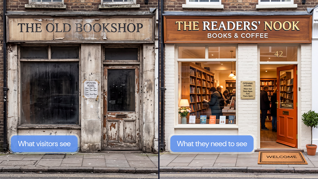 Outdated storefront versus clean welcoming storefront comparison