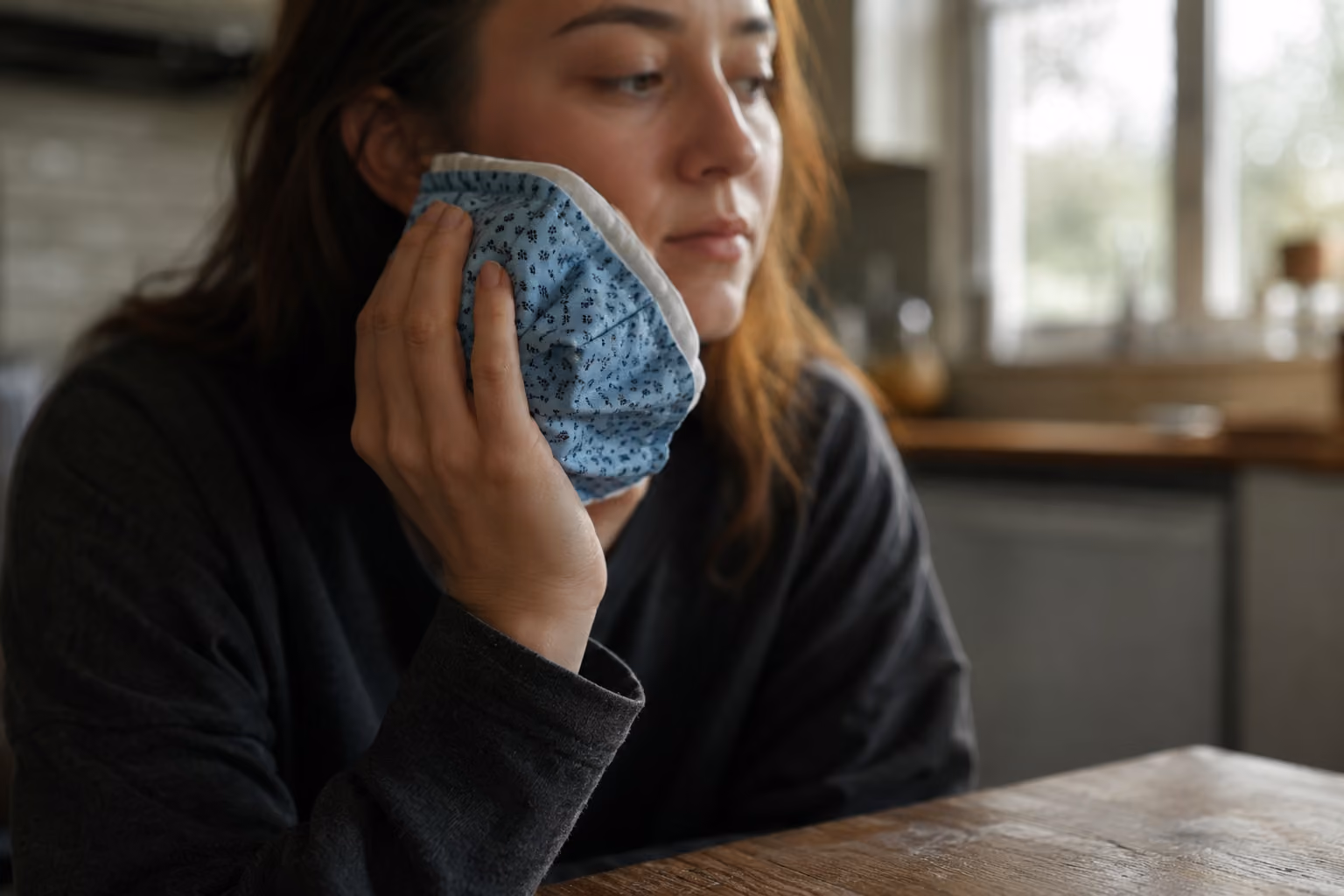 Patient at home during peak swelling on day 2 or 3 of wisdom teeth recovery