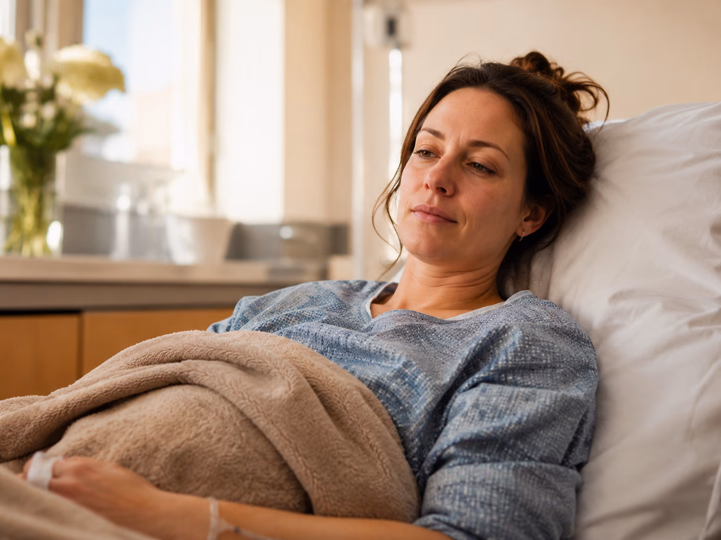 Patient resting in a monitored recovery area after IV sedation