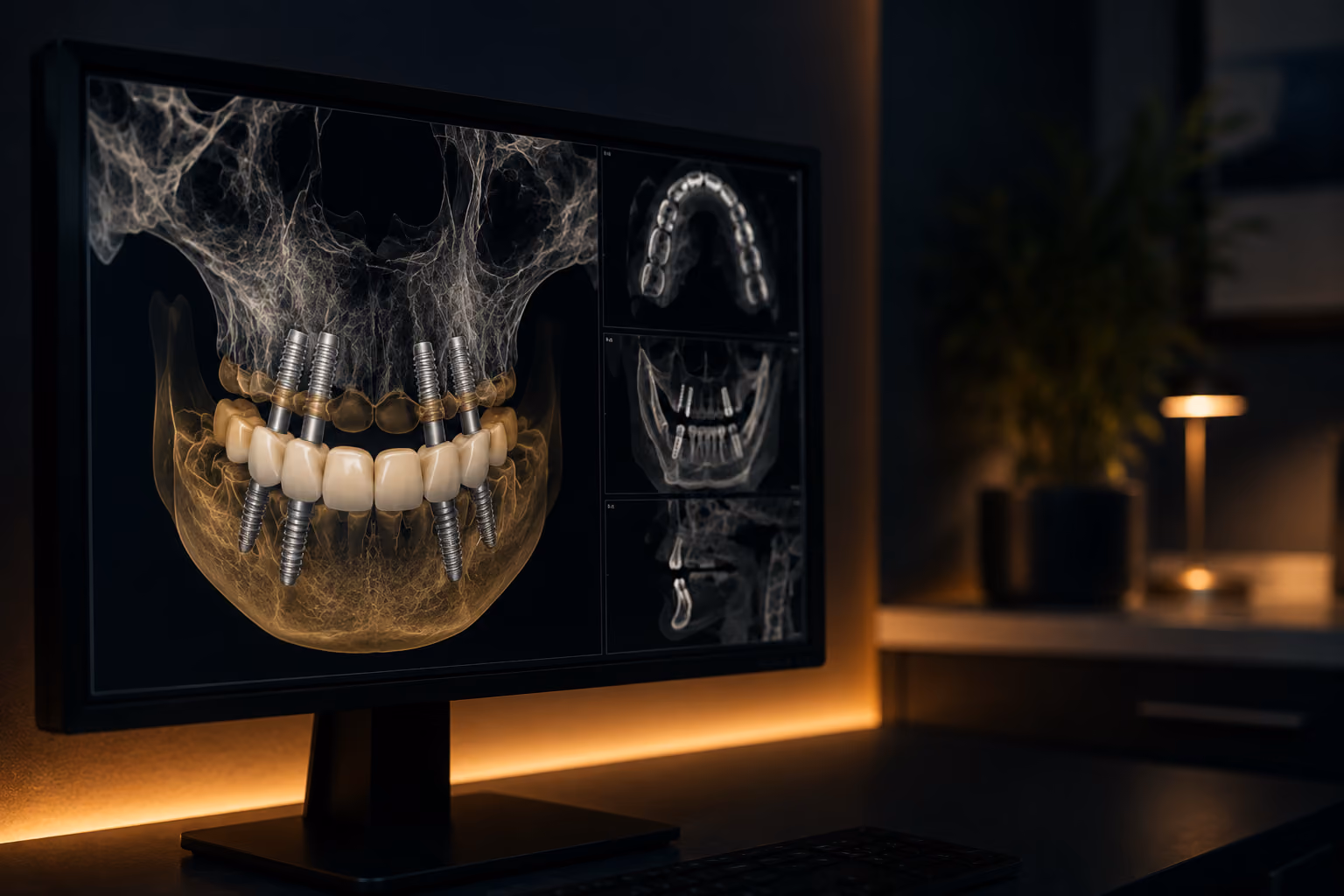 Imaging workstation used to plan full-arch dental implant placement from a 3D scan