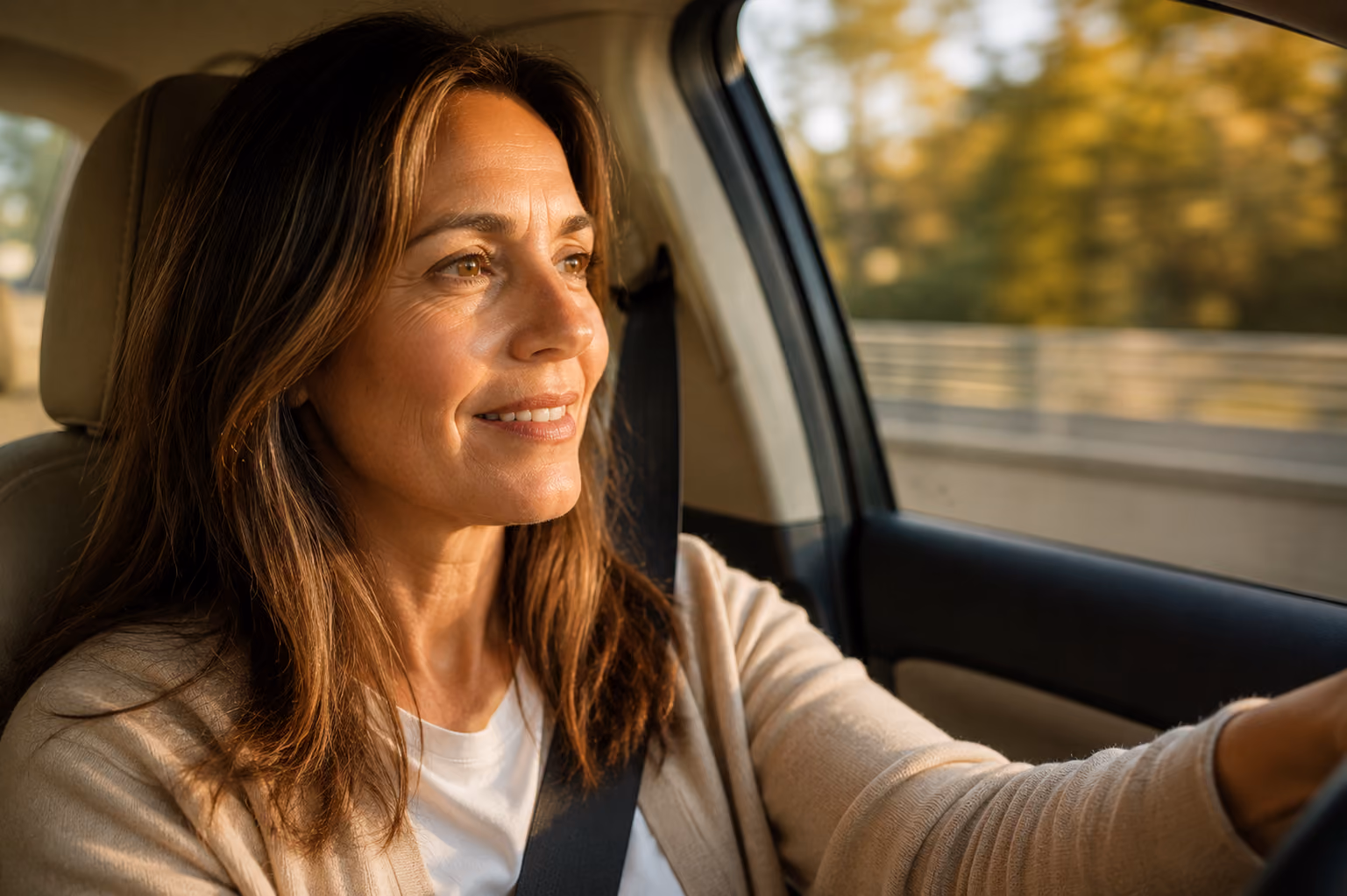 Patient driving home to Edgewood after final zirconia implant bridge delivery