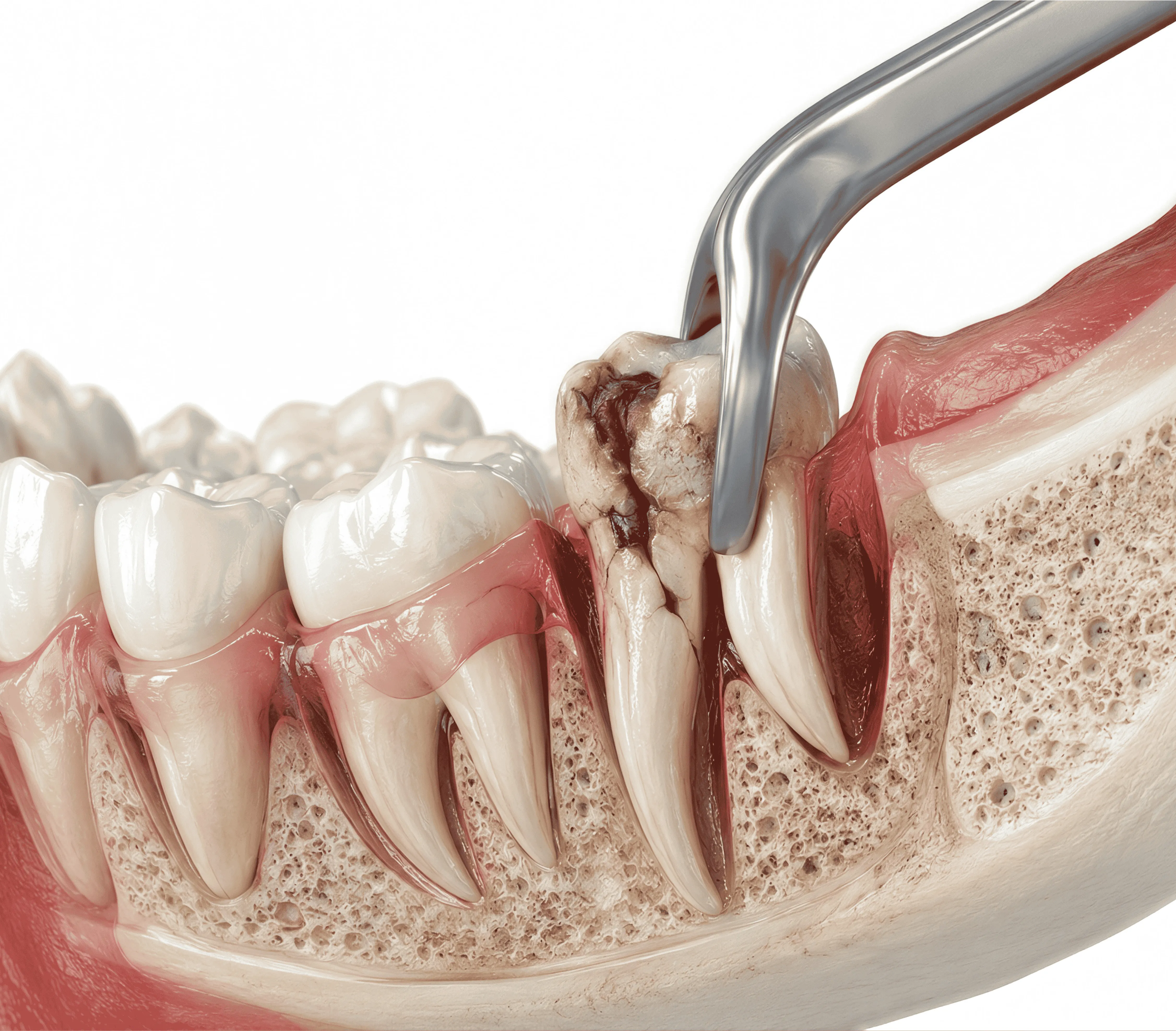Illustration of a surgical tooth extraction