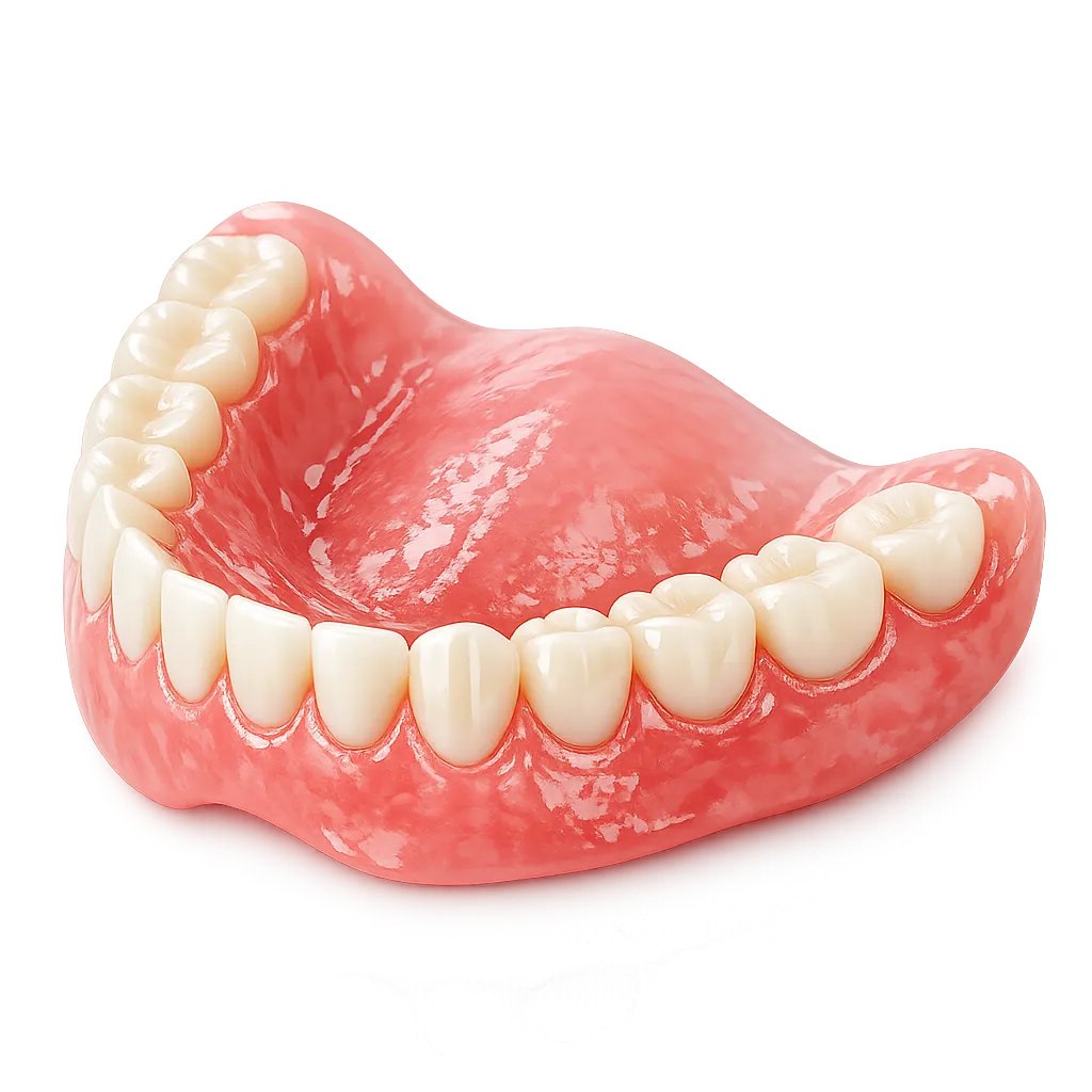 Traditional removable dentures resting on the gum