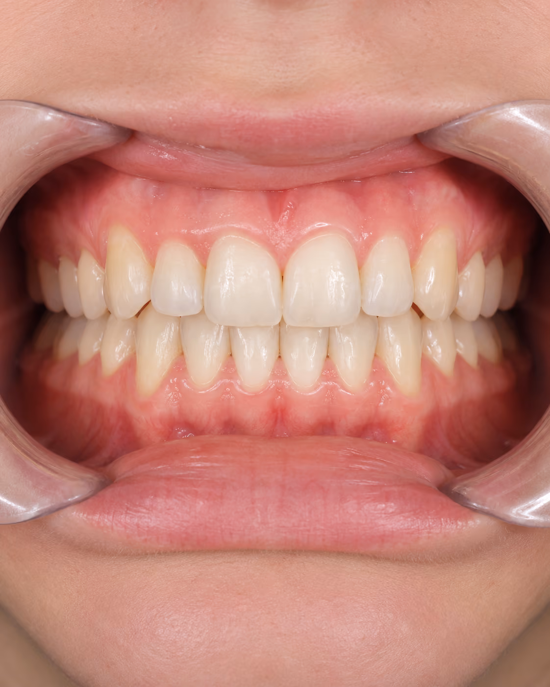 Example photo: teeth biting together with lips retracted