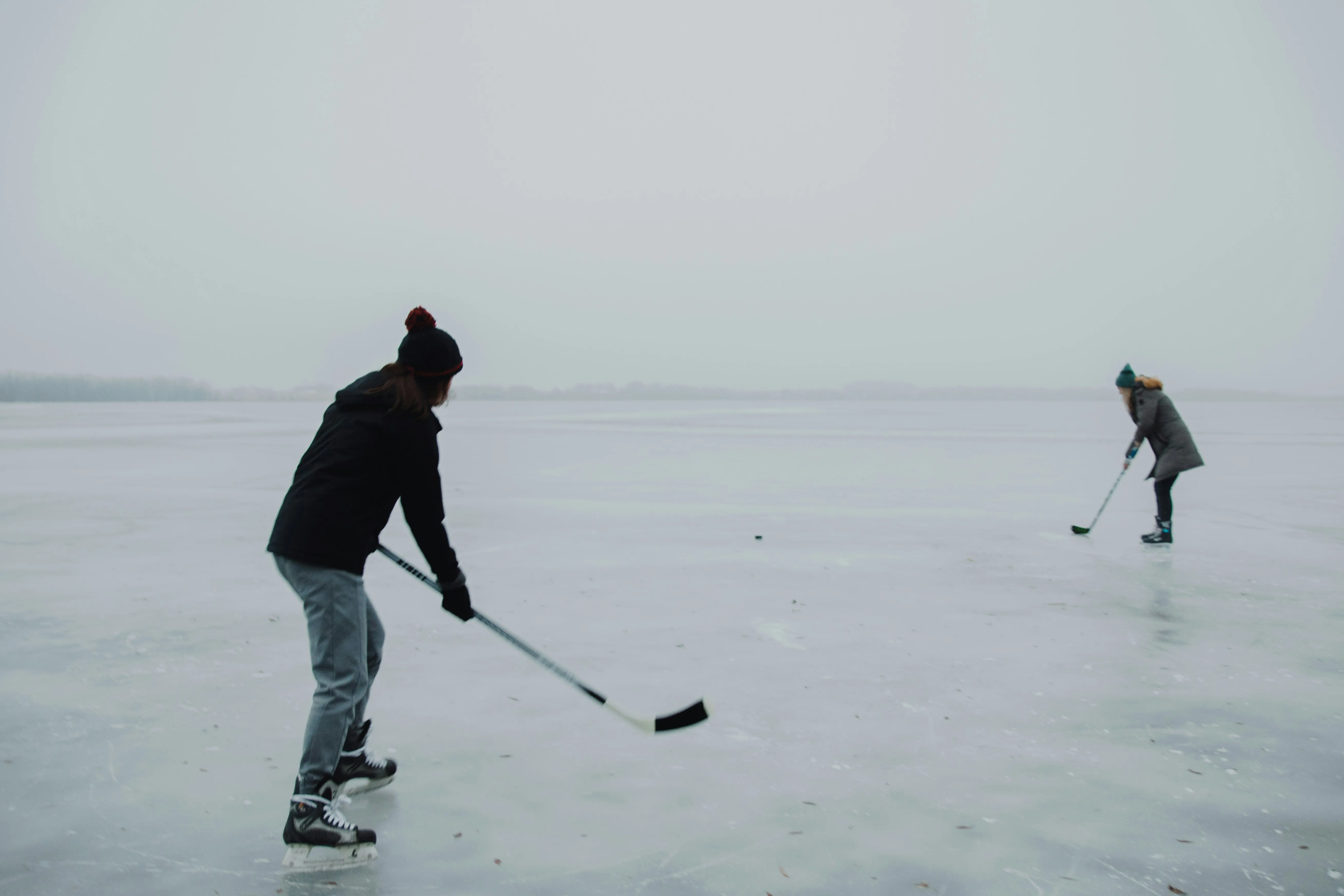 Adult-league ice hockey player on the rink