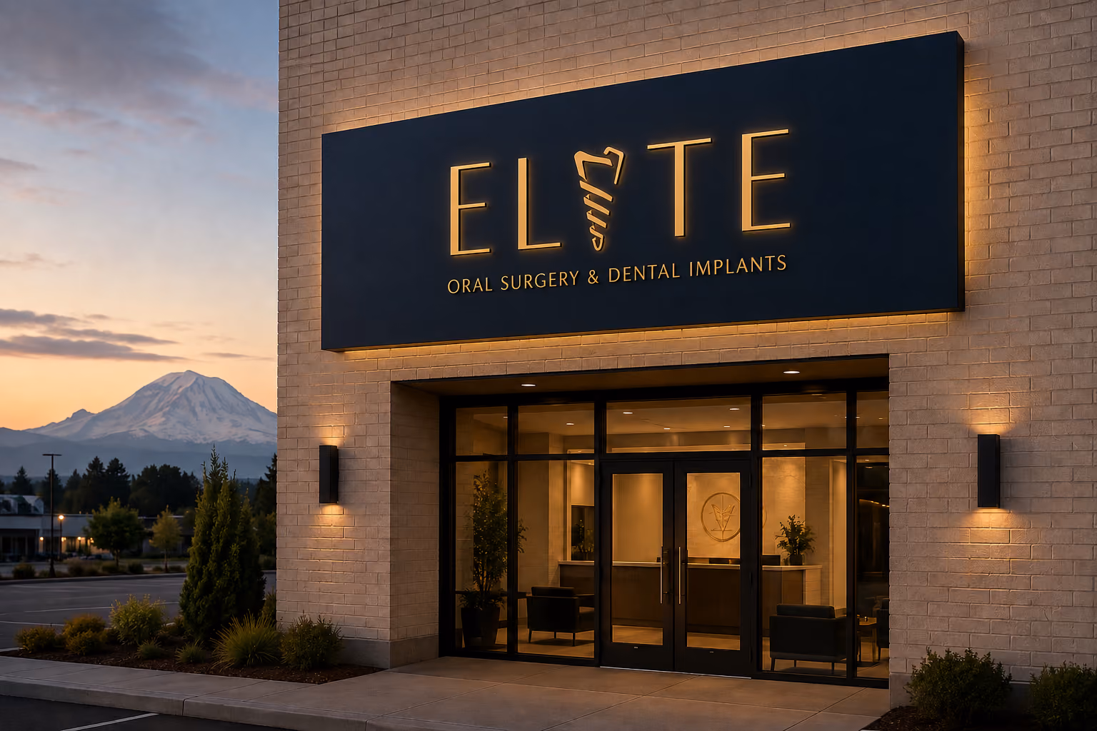 Elite Oral Surgery entrance sign outside the Bonney Lake, WA office