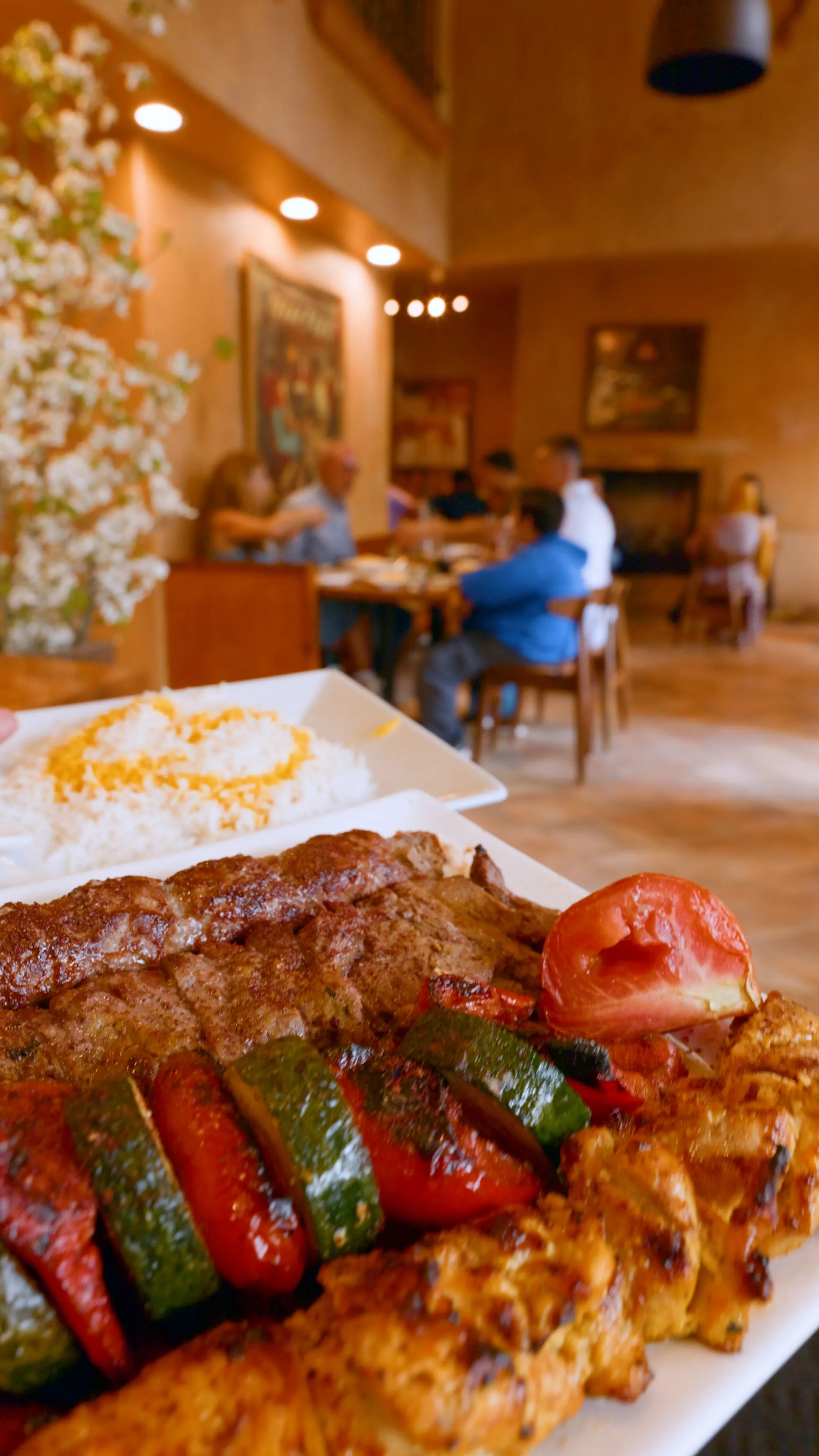 Kabob platter with saffron rice at Lavash, San Francisco